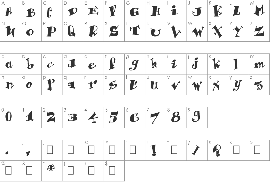 Krazy font character map preview