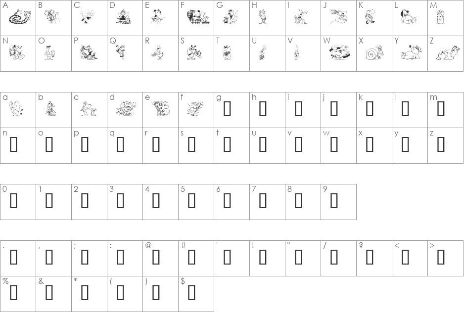 Krazy Kritters font character map preview