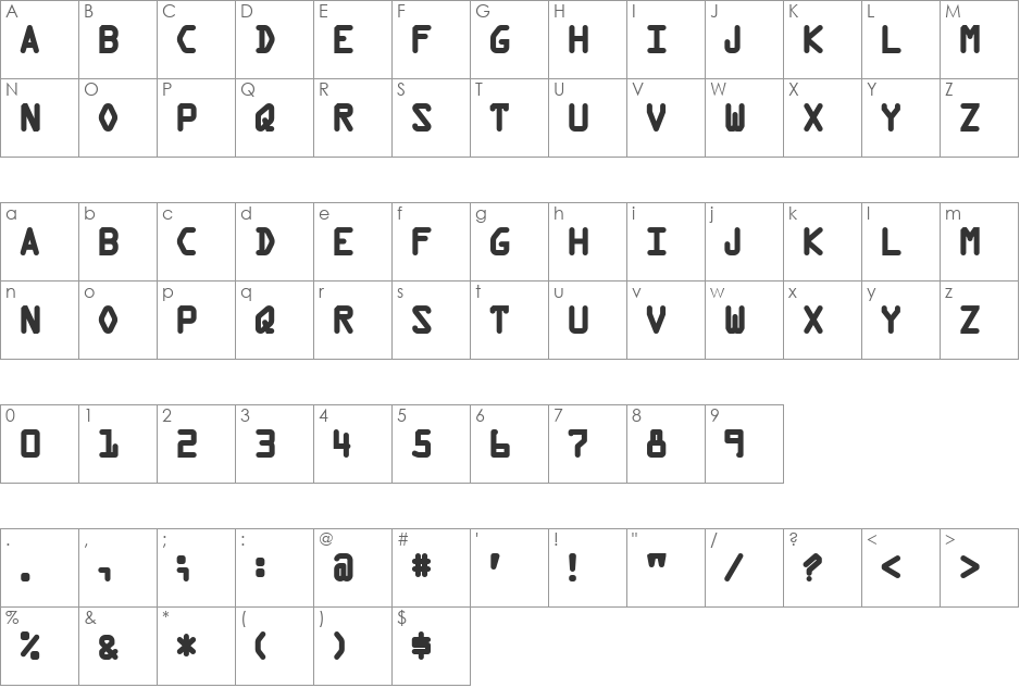 Kredit Back font character map preview