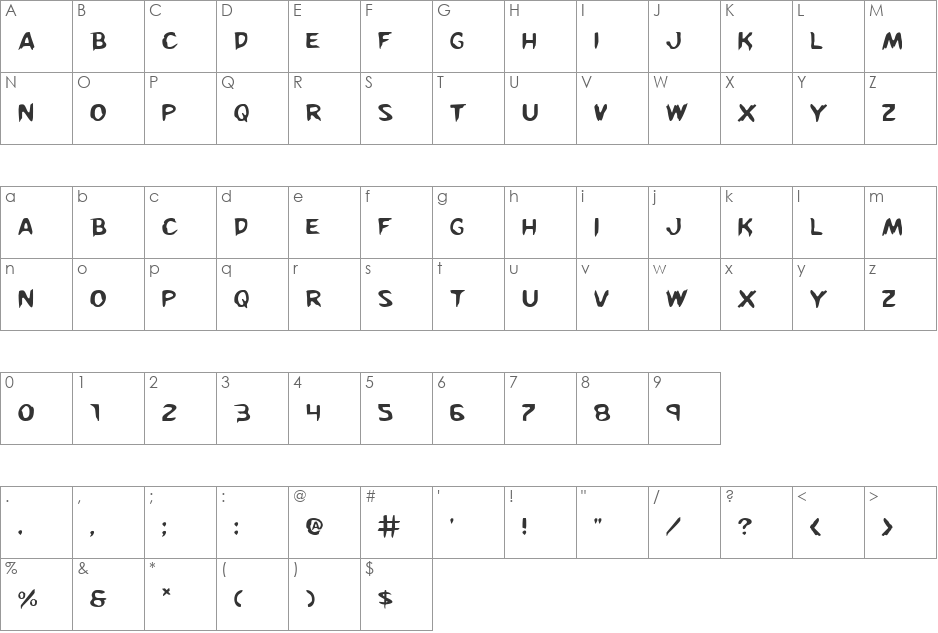 Kreeture Warped font character map preview