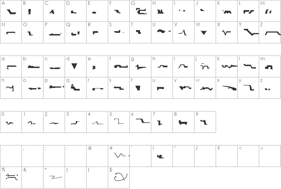 Krell font character map preview