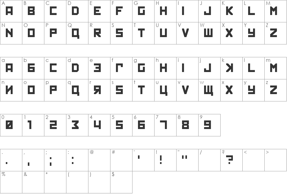 Kremlin font character map preview