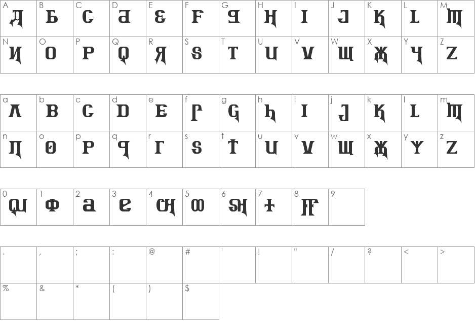 Kremlin Advisor Display Kaps Bo font character map preview