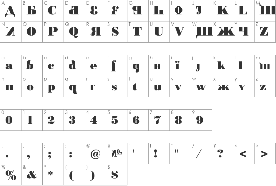 Kremlin Chairman font character map preview