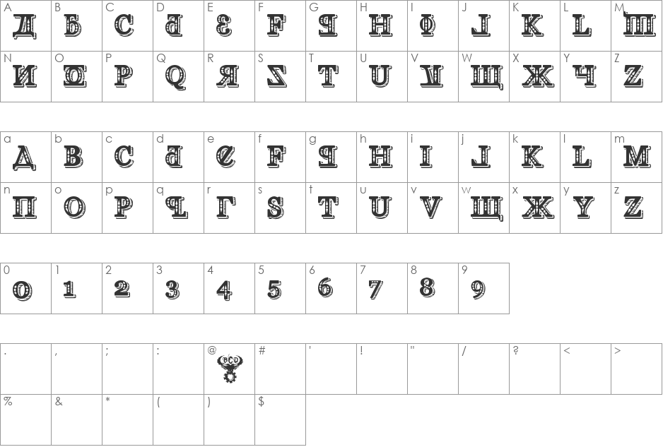 Kremlin Georgian I 3D font character map preview