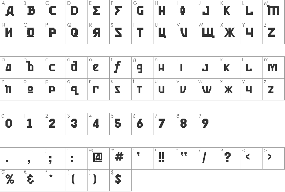 Kremlin Kommisar font character map preview