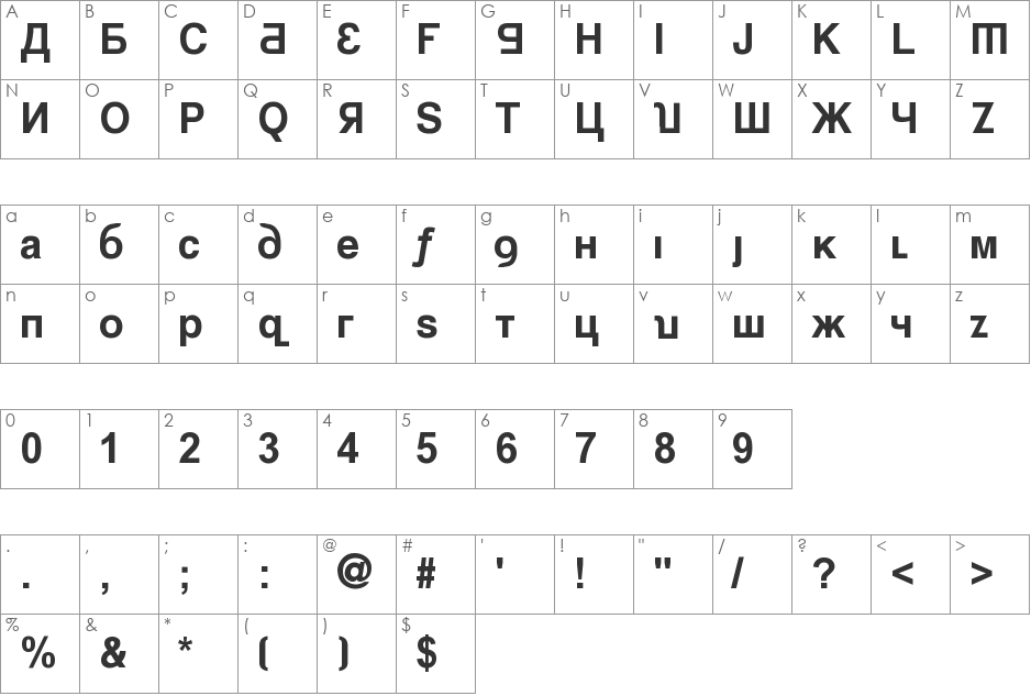 Kremlin Minister font character map preview