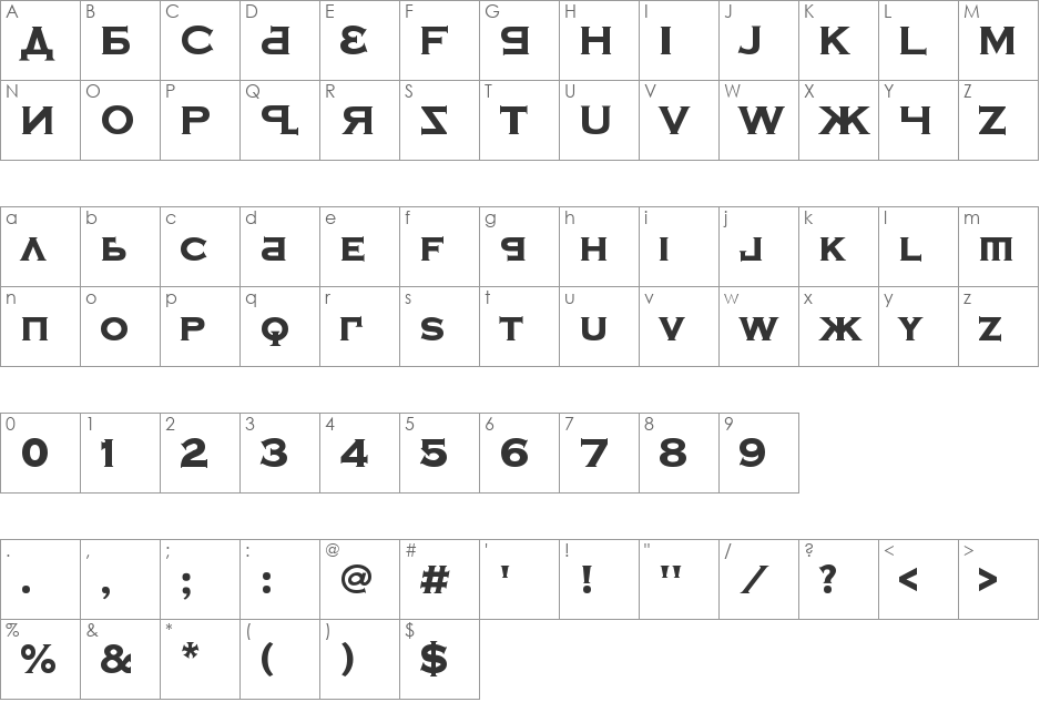 Kremlin Samovar font character map preview
