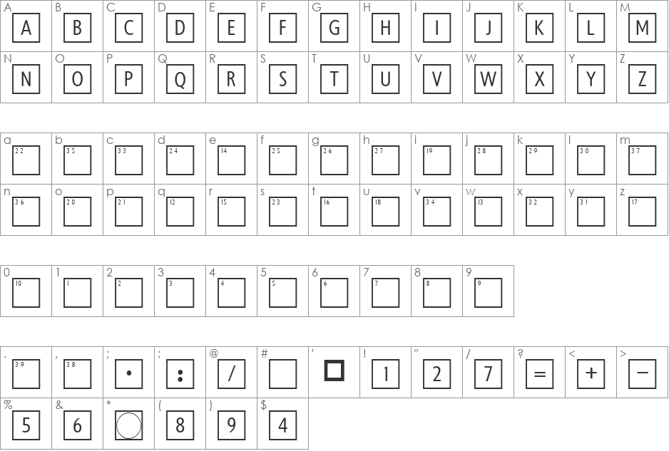 KreuzWort font character map preview