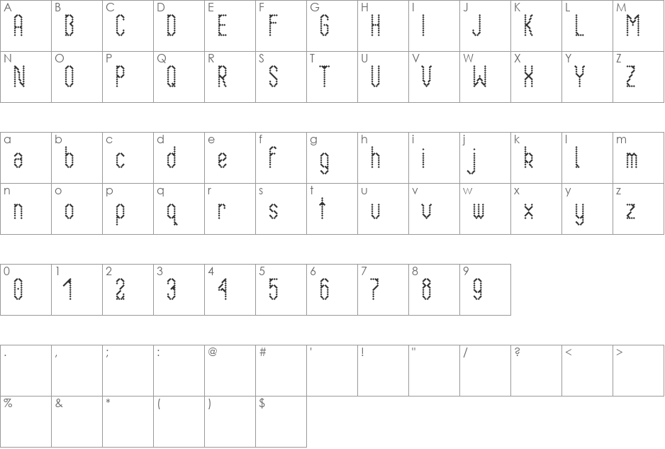 Krikstas font character map preview