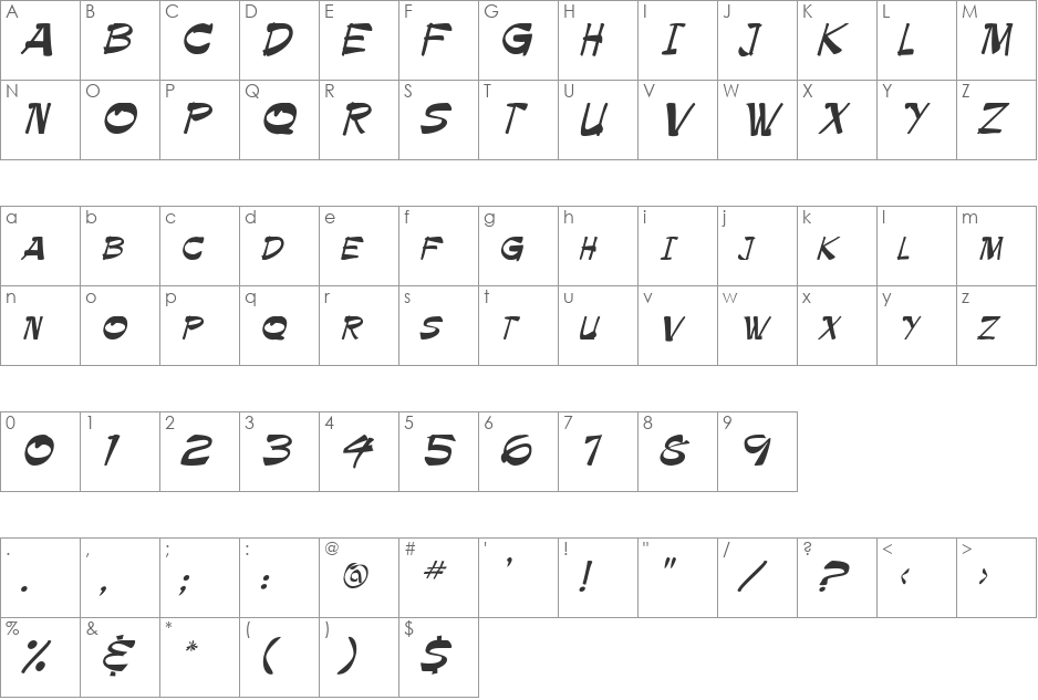 Krimpe font character map preview