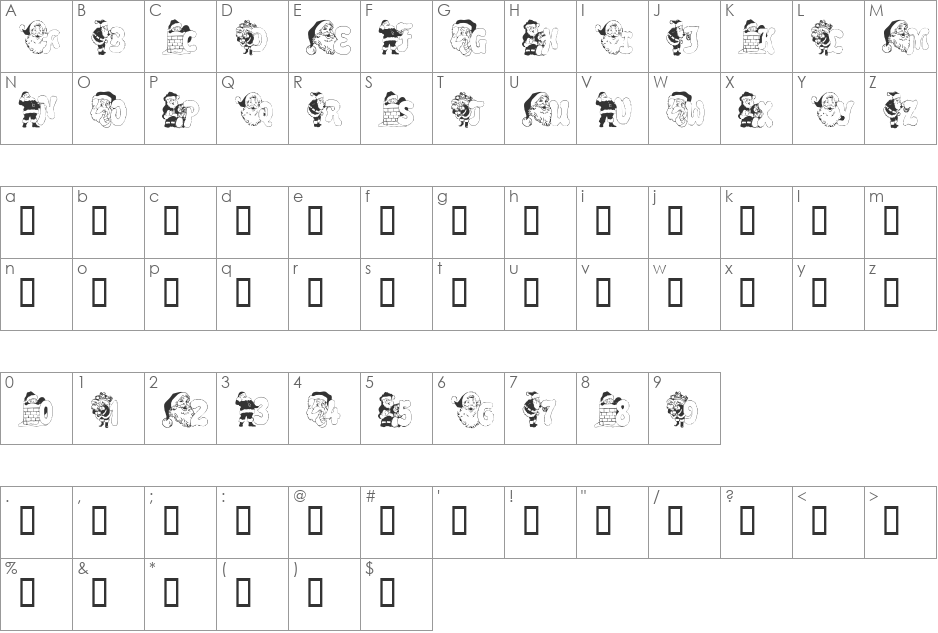 Kringle Kapers font character map preview