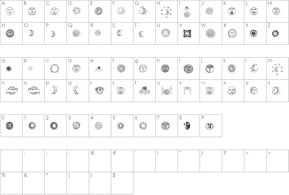 Astrodings font character map preview