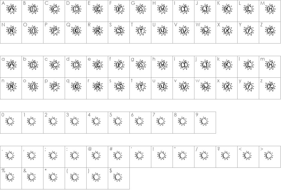 Krissun font character map preview