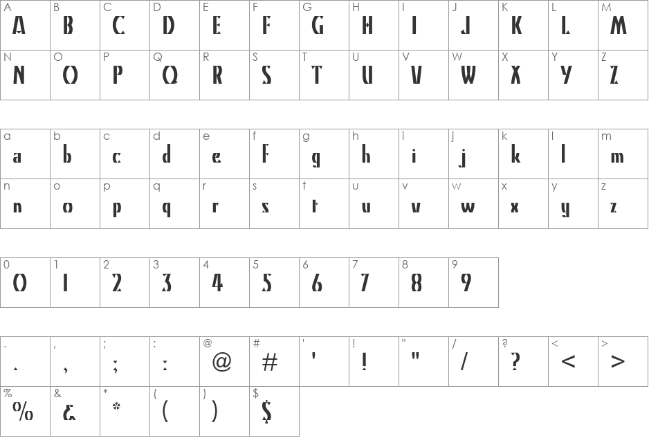 Kristin font character map preview