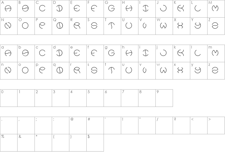 kristina font character map preview