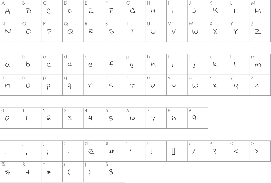 Kristinprint font character map preview