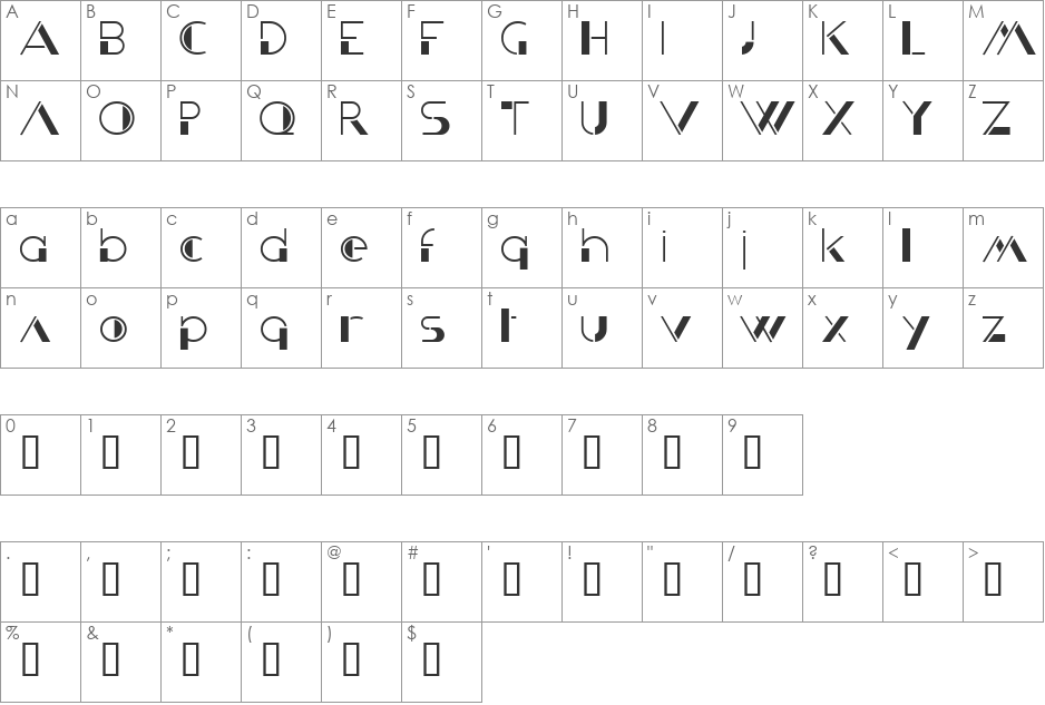 Krizia Uomo font character map preview