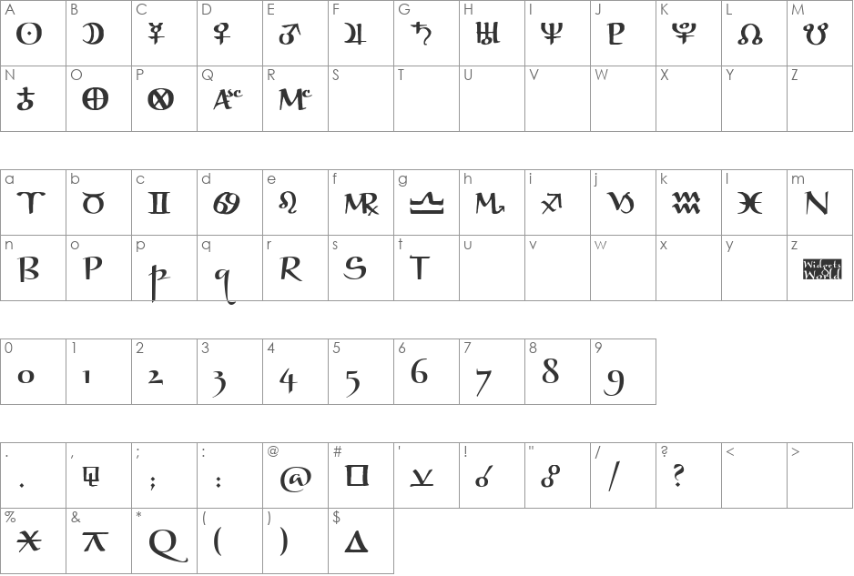 AstroGanza font character map preview