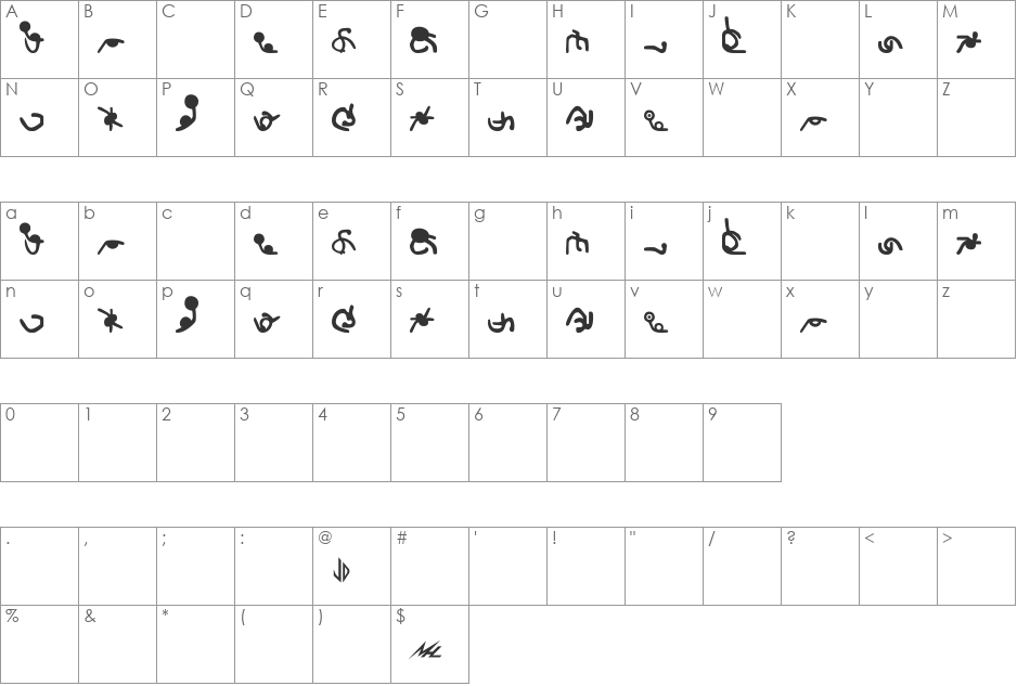 Kromagg font character map preview