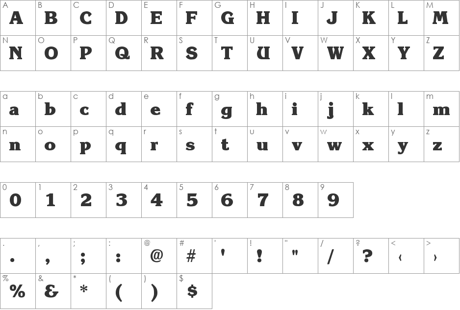 Krone font character map preview