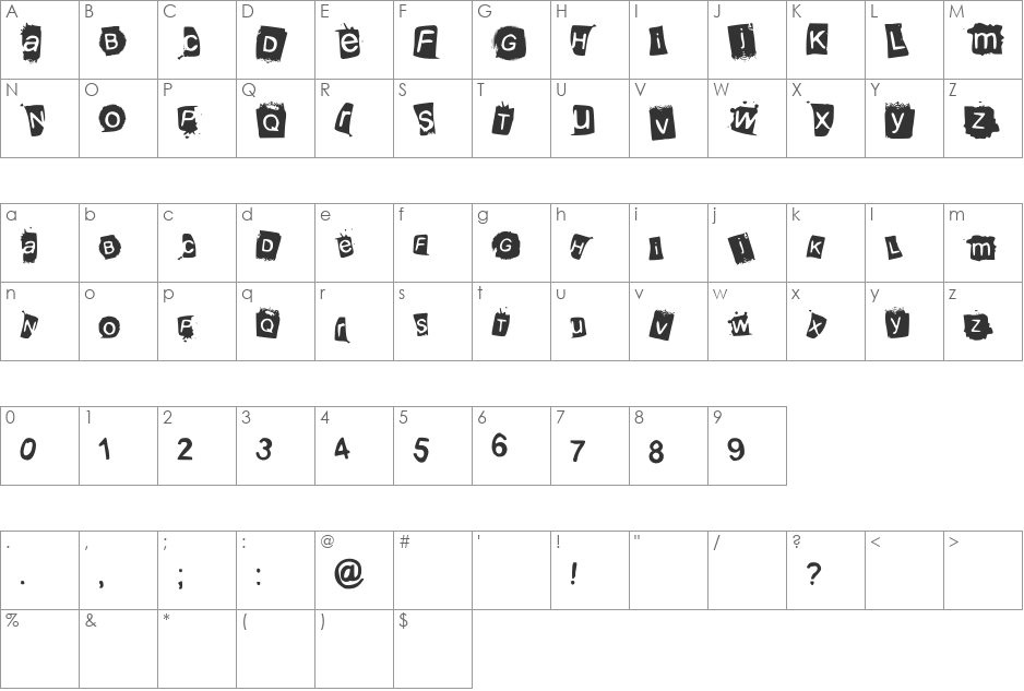 KrooKed font character map preview