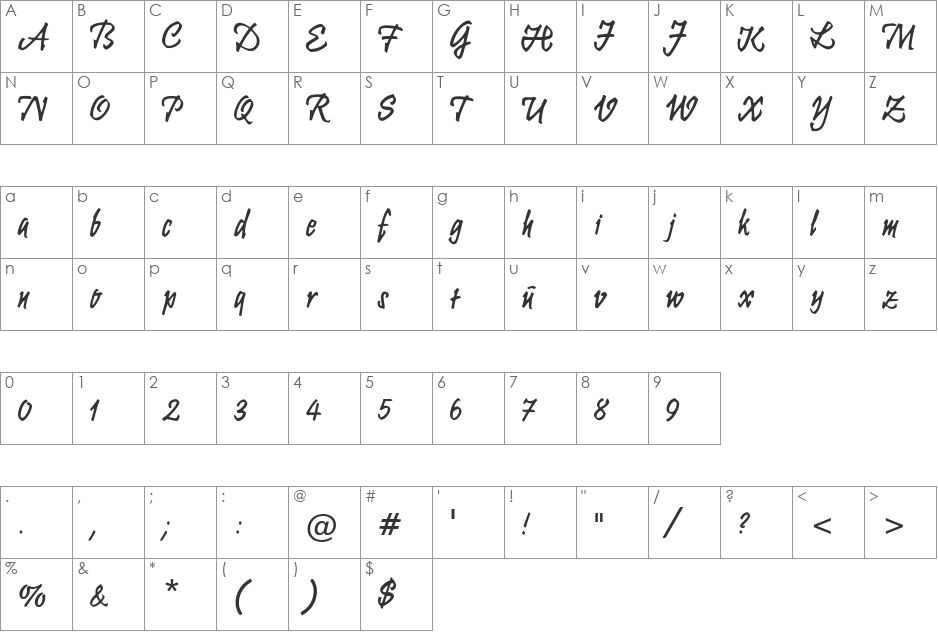 Krugmann Brush font character map preview