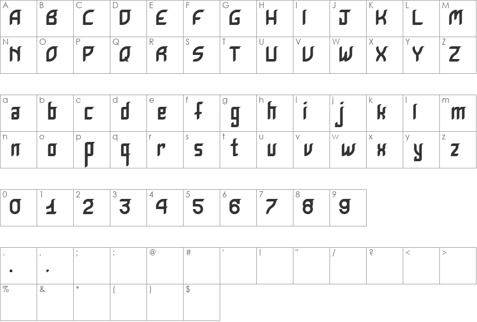 Krugovis-Italic font character map preview