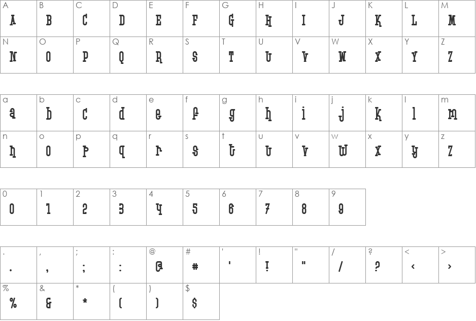 Krupke font character map preview