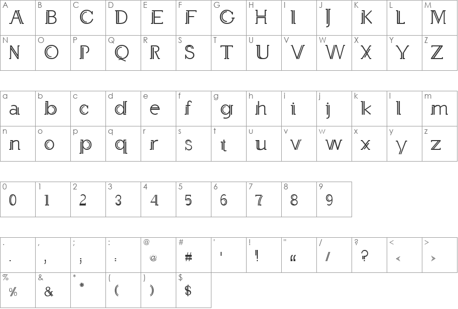 KRV font character map preview