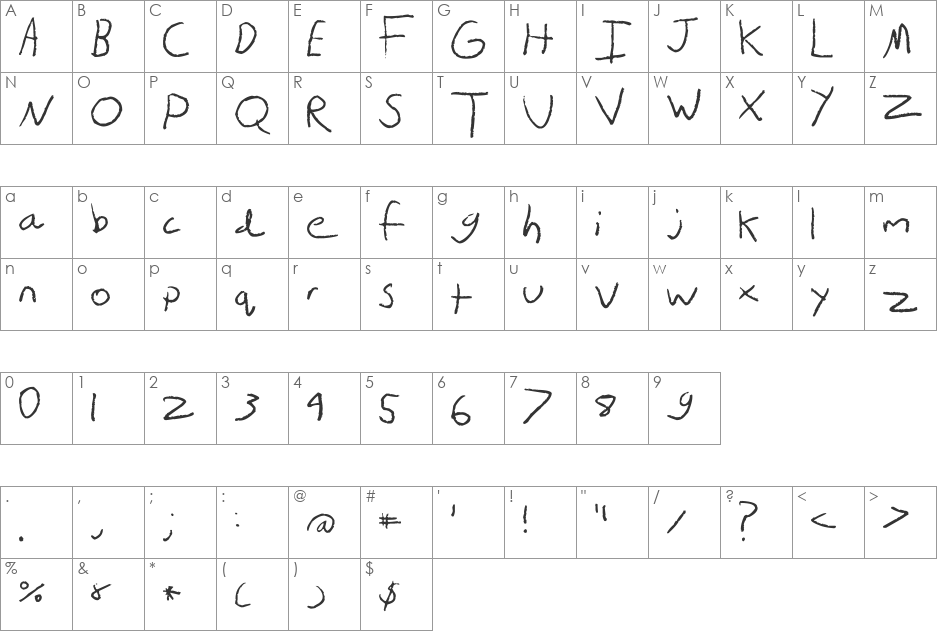 Krynn's Handwriting font character map preview