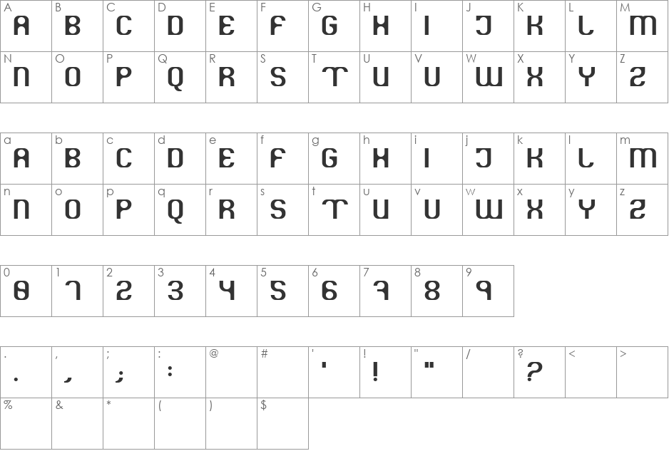 Kryogenic font character map preview