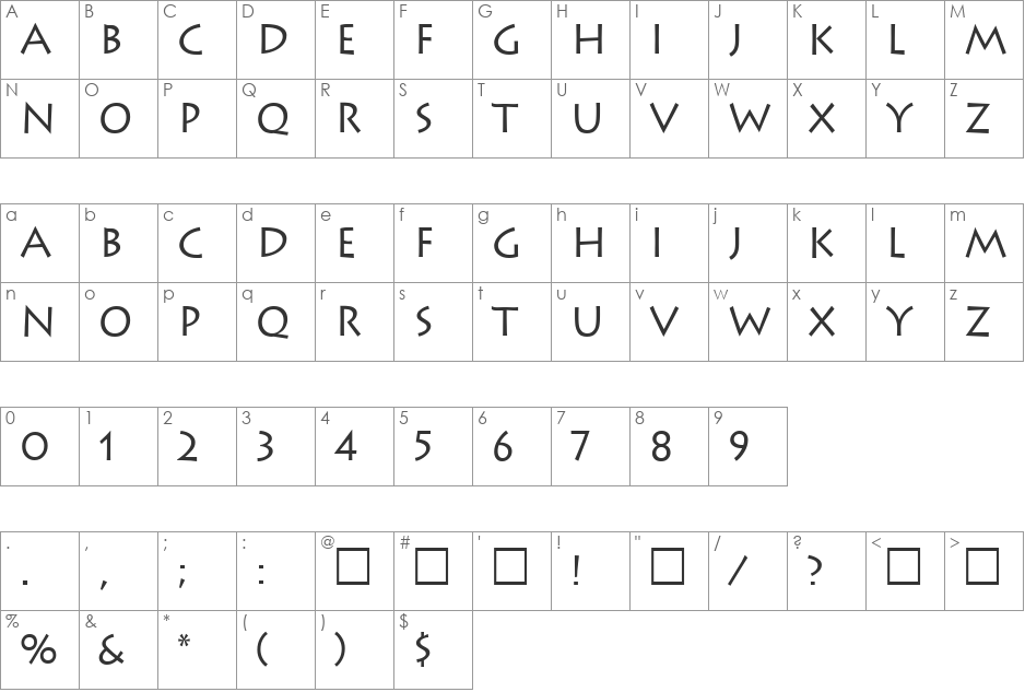 Krypta font character map preview