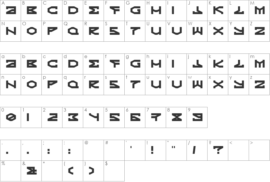 Kryptic font character map preview