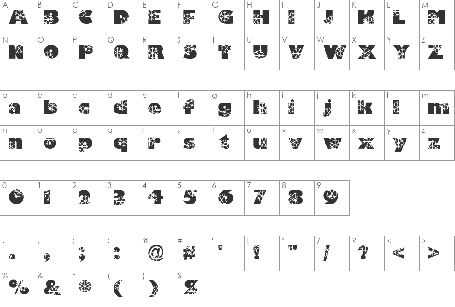 Krystal font character map preview