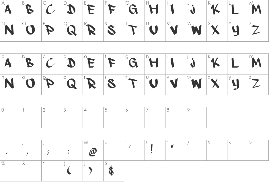 kshandwrt font character map preview