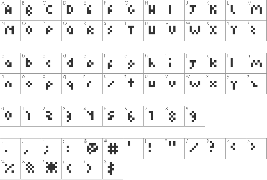 Kuadriculado normal font character map preview