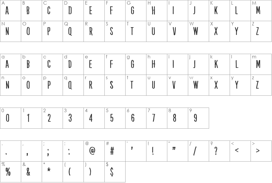 Kube Vertiko font character map preview