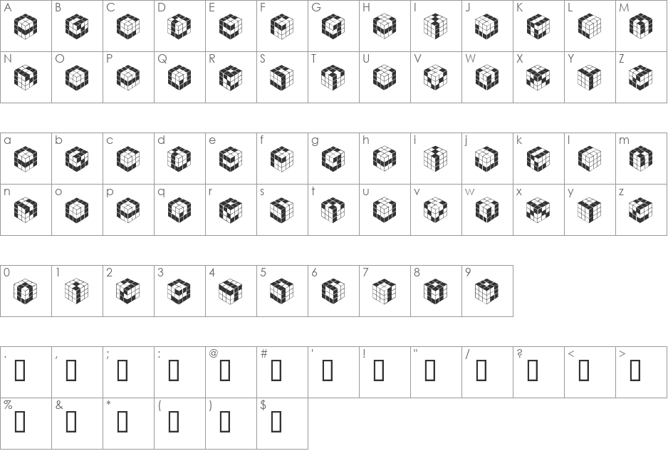 Kubic's Rube font character map preview