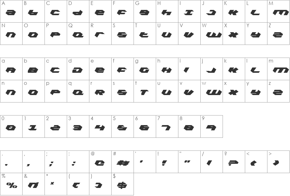 Kubrick Condensed font character map preview