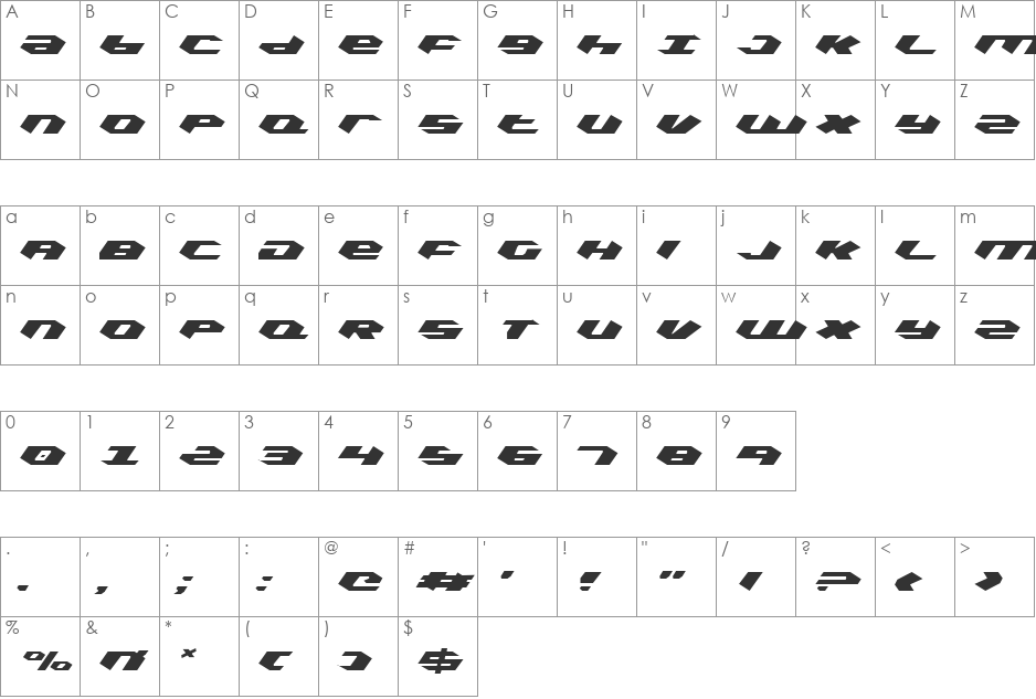 Kubrick Light font character map preview