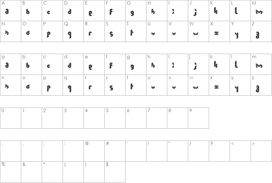 Kubrubi font character map preview