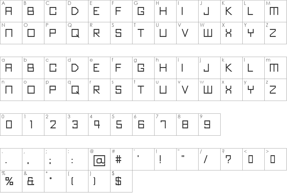 Kubus font character map preview