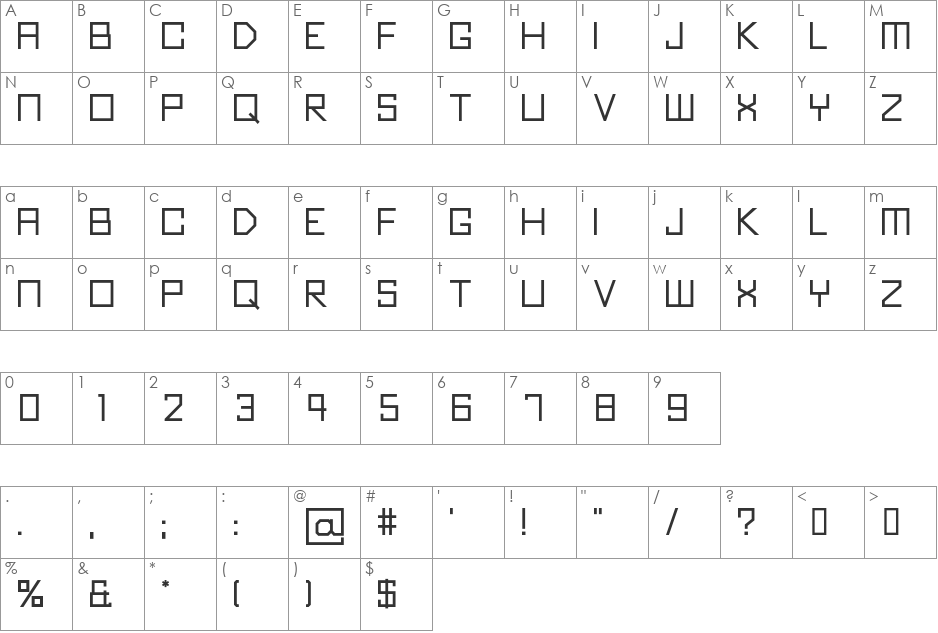 Kubus Thin font character map preview