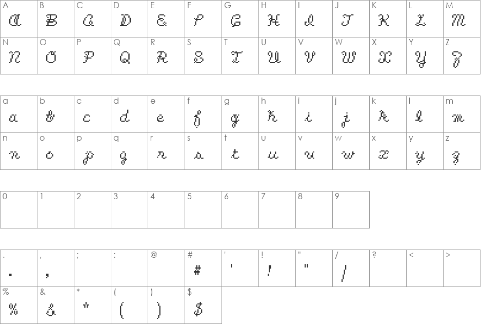 Kuchibue font character map preview