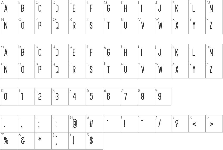 Kudajets font character map preview