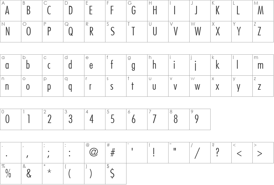 KudosLightCondSSK font character map preview