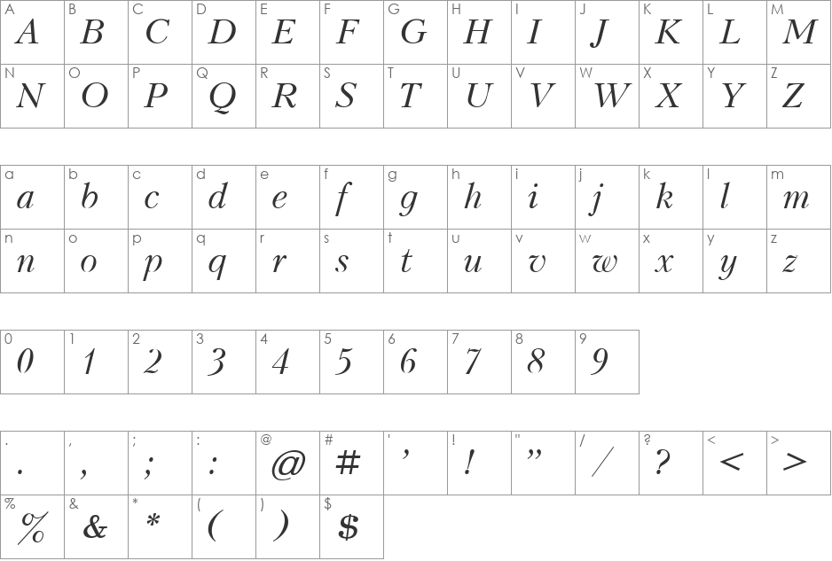 Kudrashov font character map preview