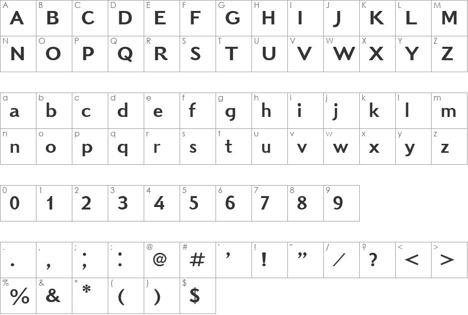 Kudrashov SansSerif font character map preview