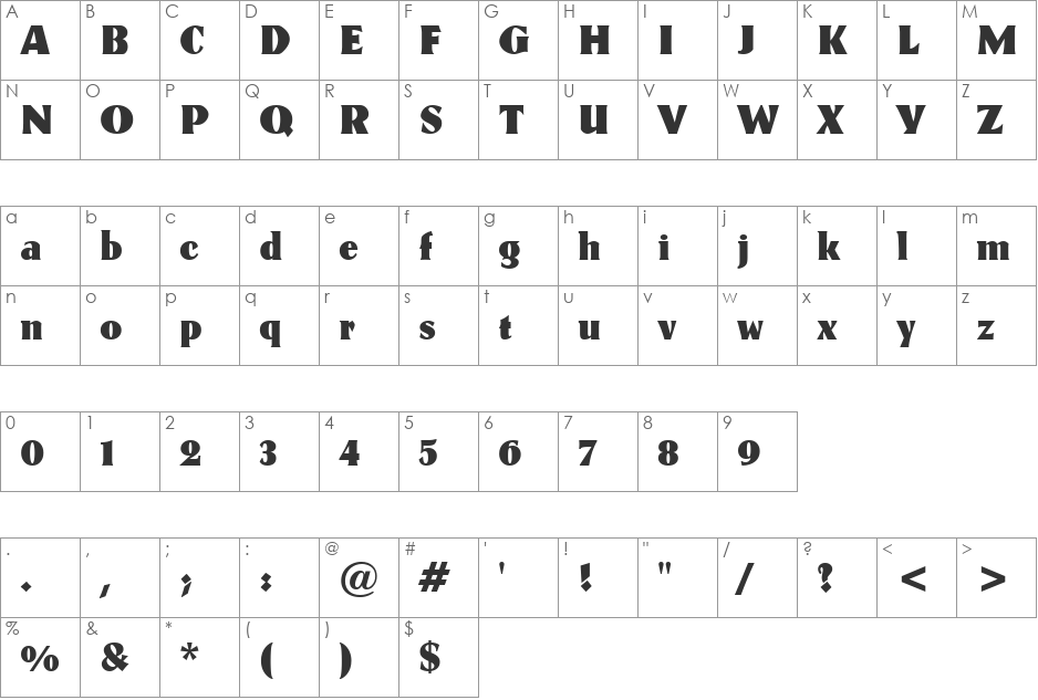 Kuenstler165 Hv BT font character map preview